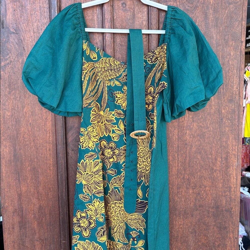 Anna Cate Maggie Midi - Teal Peacock and Gold Floral Dress holiday New $328 - Picture 5 of 6